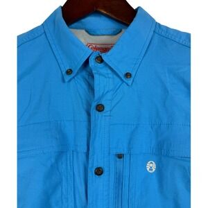 Coleman Mens Outdoor Fishing Shirt Button Down Short Sleeve Blue‎ Medium